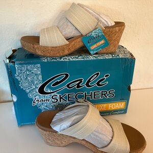 Skechers Cali Brystol Women’s Sandals Size 9 Natural Beige Fabric Upper Buckle